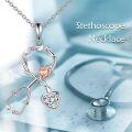 wholesale 925 Sterling Silver Stethoscope Rose Heart Crystal Nurse Pendant Necklace-0-5
