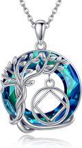 wholesale 925 Sterling Silver Tree of Life Necklace with Blue Crystal and AA/NAA Symbol Pendant for Women-0-0