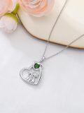 wholesale 925 Sterling Silver Green Crystal Scottish Highland Cow Heart Necklace for Women Gifts USA-0-4