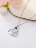 wholesale 925 Sterling Silver Green Crystal Scottish Highland Cow Heart Necklace Wholesale for Women Gifts USA-0-4