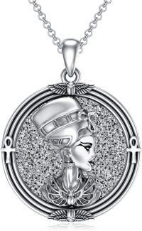 wholesale 925 Sterling Silver Egyptian Nefertiti and Anubis Pendant Necklace for Women & Men-Nefertiti