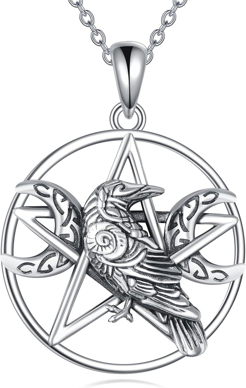 Sterling Silver Norse Viking Pentagram Celtic Knot Gothic Pendant Jewelry-Raven