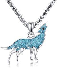 wholesale 925 Sterling Silver Natural Turquoise Wolf Pendant Necklace  for Women and Men-Wolf