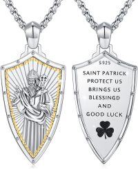 wholesale 925 Sterling Silver Metal Shield St Patrick's Day Protection Good Luck Charm Pendant Necklace s for Men Women Boys Girls-08 Saint Patrick