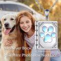 wholesale 925 Sterling Silver Paw Print Photo Locket Pendant Necklace for Women Girls - Memorial Keepsake s with Chain 48cm/60cm Length (Blue Moonstone)-0-2