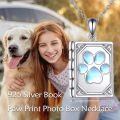 wholesale 925 Sterling Silver Paw Print Photo Locket Pendant Necklace for Women Girls - Memorial Keepsake s with Chain 48cm/60cm Length (Blue Moonstone)-0-2