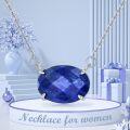 wholesale 925 Sterling Silver Lapis Lazuli Oval Cut Gemstone Pendant Necklace for Women Fine  for Mom Wife Friends-0-2