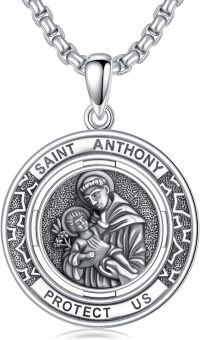 wholesale 925 Sterling Silver Saint Anthony Protection Medal Pendant Necklace for Men & Women-St Anthony Necklace
