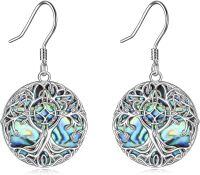 wholesale 925 Sterling Silver & Abalone Shell Tree of Life Earrings with Witches Knot Design for Women Men Gift-Witches Knot