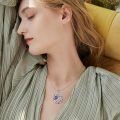 wholesale 925 Sterling Silver Platinum Plated Blue Hummingbird Lily Of The Valley Crystal Pendant Necklace-0-4
