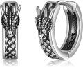 wholesale 925 Sterling Silver Dragon Head Design Huggie Earrings with Black Enamel Finish and Celtic Knot Pattern-0-0