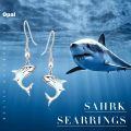 wholesale 925 Sterling Silver White Opal Shark Drop Earrings for Women - Adorable Oceanic Gift Idea-0-4