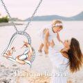 wholesale 925 Sterling Silver Heart-Shaped Fox Family Pendant Necklace - Mother Daughter  for Mom's Bday & Mums' Day-0-5