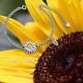 wholesale 925 Sterling Silver Daisy Flower Charm Bracelet with Leaf Pendant and Funnel Set - Memorial Keepsake Jewelry for Ashes Storage-0-4