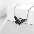 wholesale 925 Sterling Silver Skeleton Hand Red Stone Gothic Heart Pendant Necklace for Women-0-2