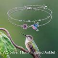 wholesale 925 Sterling Silver Hummingbird & Flower Charm Ankle Anklet for Women and Girls Gift Ideas-0-5