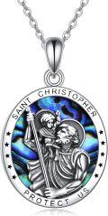 wholesale 925 Sterling Silver Saint Christopher Protect Us Pendant Necklace with Abalone Shell and Chain for Men Women Christian Gifts 36cm + Extender-0-0