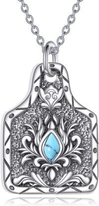 wholesale 925 Sterling Silver Turquoise Lotus Flower Pendant Necklace with Chain 45cm Length-Cow Tag