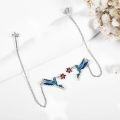 wholesale 925 Sterling Silver Hummingbird Stud Earrings with Enamel and Flower Accents - Mother's Day Gift Idea-0-2