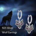 wholesale 925 Sterling Silver Wolf Head Red Eyes Huggie Hoop Earrings for Men & Women-0-5