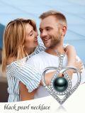 wholesale Black Pearl Heart Pendant Necklace Sterling Silver Heart Black Freshwater Pearl Pendant Necklace Anniversary Jewelry Christmas Birthday Valentine Gifts For Women Wife Her Mom -0-4