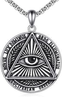 wholesale 925 Sterling Silver All-Seeing-Eye Triangle Pendant Necklaces Mens Gothic Luciferian Order Protection s 36 Chain-triangle