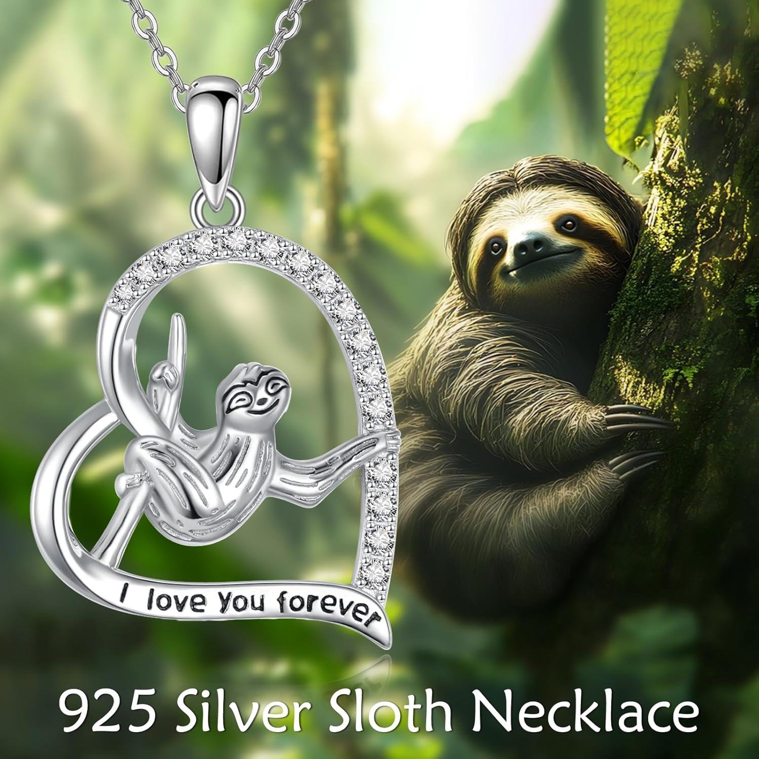 wholesale 925 Sterling Silver Sloth Heart Pendant Necklace for Women Girls Gifts Jewelry Accessories-0-1