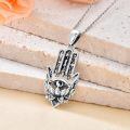 wholesale 925 Sterling Silver Hamsa Hand Evil Eye Lotus Pendant Necklace-0-3