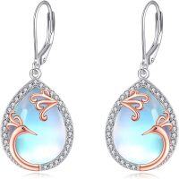 wholesale 925 Sterling Silver Teardrop Moonstone Butterfly Cat Phoenix Leverback Dangle Earrings-Phoenix