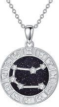 wholesale 925 Sterling Silver Round Zodiac Sign Constellation Pendant Necklace with Cubic Zirconia Stones and Chain for Women & Men-0-0