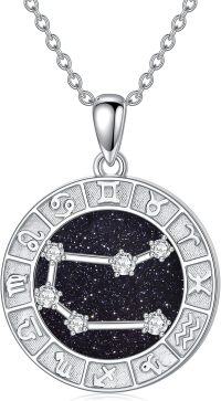 wholesale 925 Sterling Silver Round Zodiac Sign Constellation Pendant Necklace with Cubic Zirconia Stones and Chain for Women & Men-Style5-(5.21-6.20)Gemini