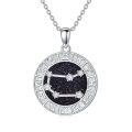 wholesale 925 Sterling Silver Round Zodiac Sign Constellation Pendant Necklace with Cubic Zirconia Stones and Chain for Women & Men-0-0