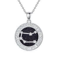 wholesale 925 Sterling Silver Round Zodiac Sign Constellation Pendant Necklace with Cubic Zirconia Stones and Chain for Women & Men-Style5-(5.21-6.20)Gemini