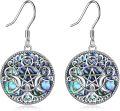 wholesale 925 Sterling Silver Abalone Shell Triple Moon Goddess Pentagram Drop Earrings Wiccan Jewelry for Women-0-0