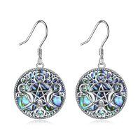 wholesale 925 Sterling Silver Abalone Shell Triple Moon Goddess Pentagram Drop Earrings Wiccan Jewelry for Women-Silver-Triple Moon Goddess Earrings