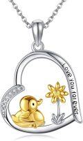 wholesale 925 Sterling Silver Love You Forever Pendant with Gold Duck and Flower Charm Necklace for Women Gifts-0-0