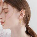 wholesale Gold 925 Sterling Silver Angel Wing Dangle Earrings Religious s for Women Girls 23mm x 9mm-0-4