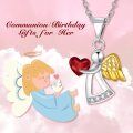 wholesale 925 Sterling Silver Red Heart & Gold Wings Guardian Angel Pendant Necklace for Women's Birthdays Gifts-0-5