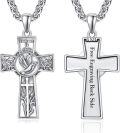 wholesale 925 Sterling Silver Cross Necklace with Dove and Engraving Back Side - Catholic Religious  for Men Women-0-0