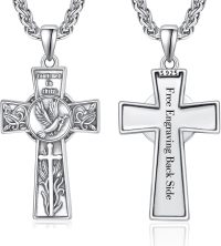 wholesale 925 Sterling Silver Cross Necklace with Dove and Engraving Back Side - Catholic Religious  for Men Women-D-Confirmation Gifts-B-Customized