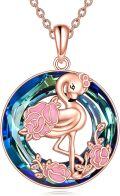 wholesale Rose Gold 925 Sterling Silver Pink Flamingo Blue Crystal Pendant Necklace-0-0