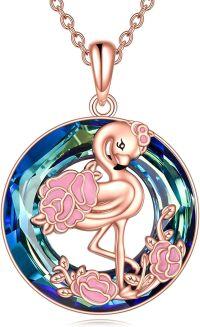 wholesale Rose Gold 925 Sterling Silver Pink Flamingo Blue Crystal Pendant Necklace-Flamingo