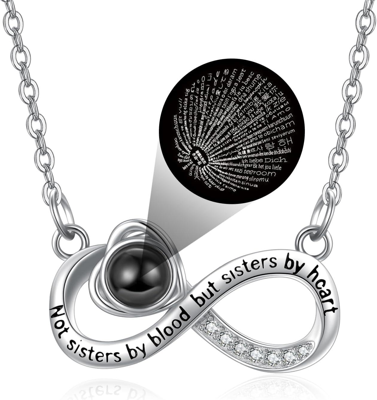  Sterling Silver Best Friend Mother Couple Necklace for Women Sisters Mom Lovers Gift -I Love You in 100 Languages