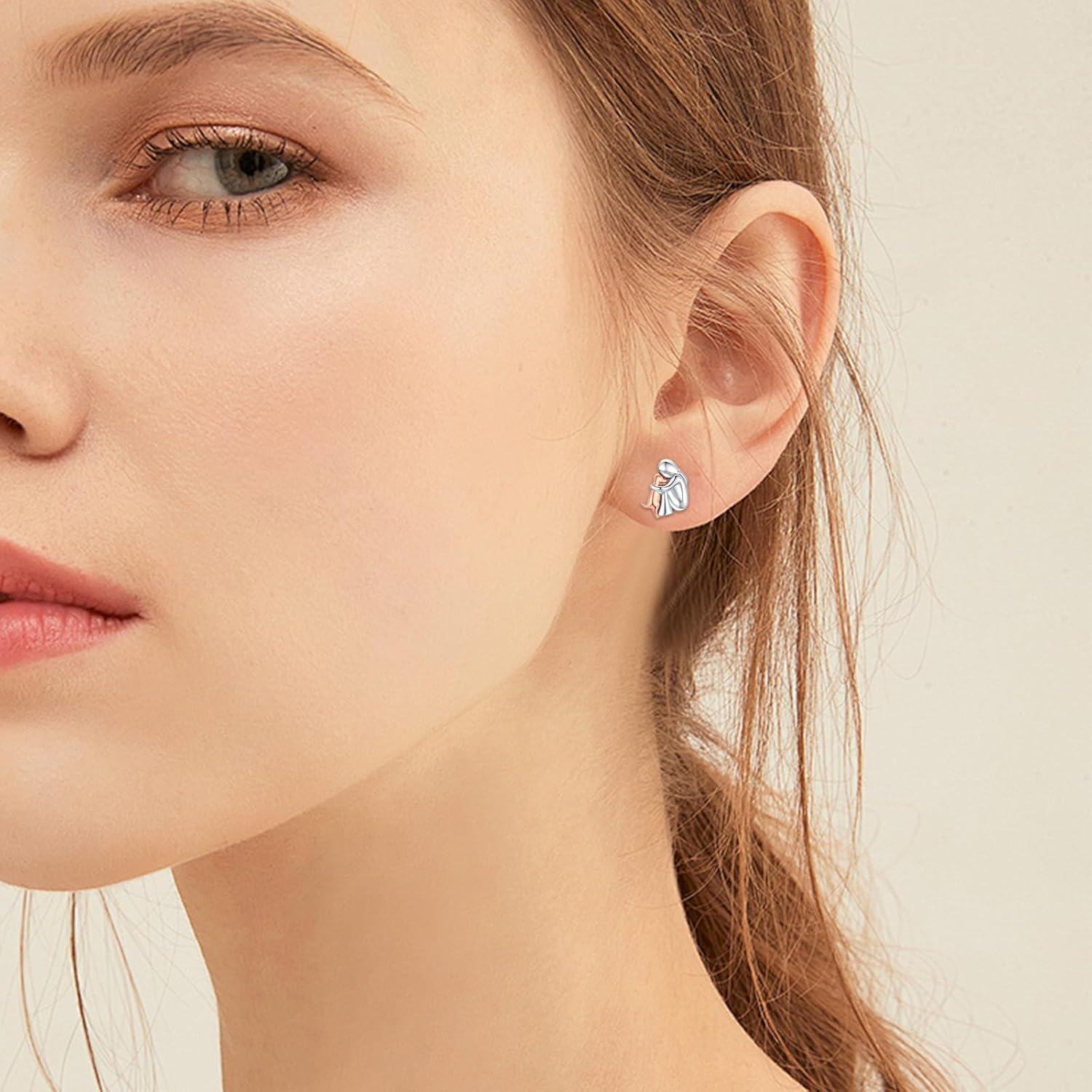 925 Sterling Silver Hypoallergenic Rose Gold Plated Puppy Stud Earrings for Women Girls Pet Animal s-0-5