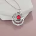 TOUPOP Sterling Silver Garnet Double Circle Pendant Necklace-0-5