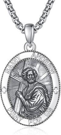 wholesale Sterling Silver Patron Saint Medal Amulet Necklace for Men 2 5mm 22 +2 Chain-A33-Saint Andrew