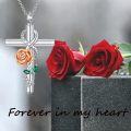 wholesale 925 Sterling Silver Cross Rose & Emeralds Memorial Jewelry Urn Necklace with Funnel and Chain-0-5