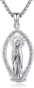 wholesale 925 Sterling Silver Virgin Mary Pendant Necklace with Pray For Us Inscription - Catholic Christian Gift for Women and Men-0-0