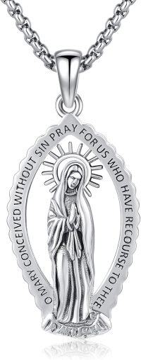 wholesale 925 Sterling Silver Virgin Mary Pendant Necklace with Pray For Us Inscription - Catholic Christian Gift for Women and Men-Virgin Mary