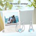 wholesale 925 Sterling Silver Moonstone Huggie Hoop Earrings for Women Girls Minimalist  48mm Diameter-0-2